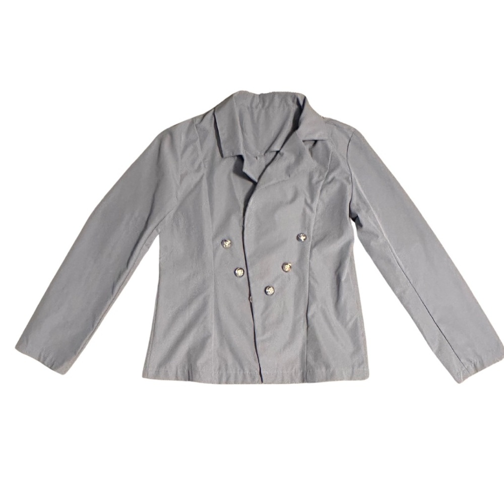 Stylish Grey Blazer with Large Silver Buttons Size: L